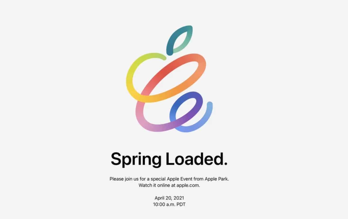 Apple Einladung für den Online Event "Spring Loaded" am 20. April um 19.00 Uhr Schweizer Zeit.