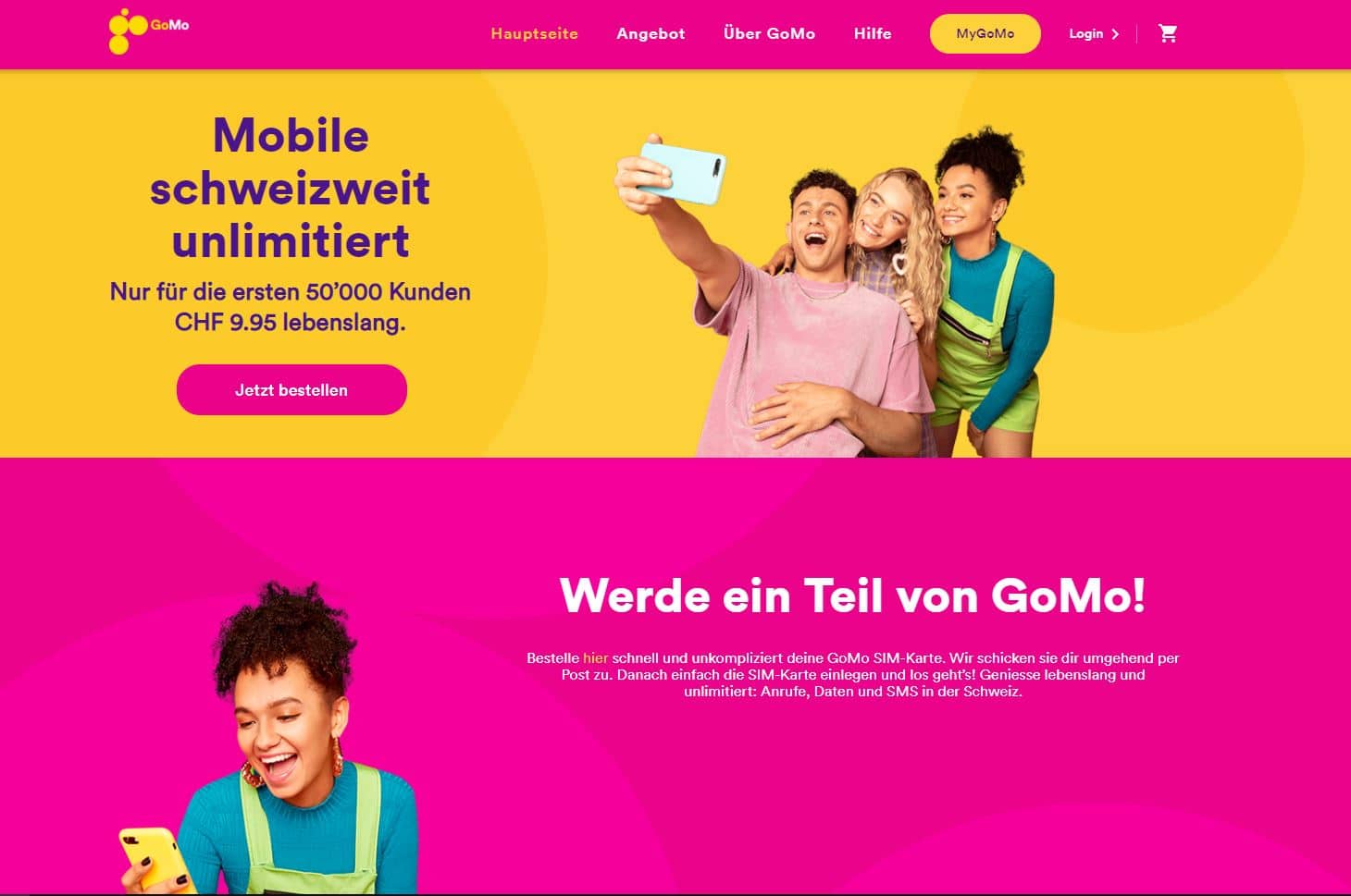 GoMo Screenshot der Website